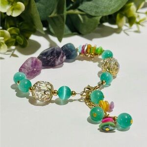 Elegant Raw Fluorite and Gold Beaded Bracelet